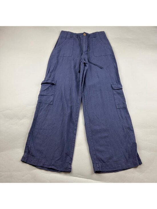 Sincerly Jules Pants - Sincerely Jules Blue Linen Blend Wide Leg Cargo Pant S